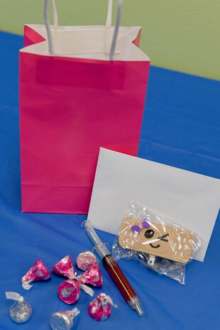 Bag sits on table.