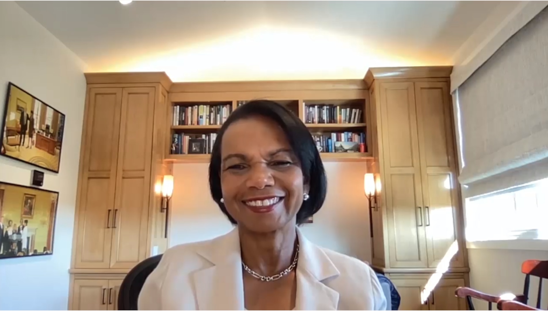Condoleezza Rice speaks at a virtual MasterMinds guest speaker event hosted by the Defense Intelligence Agency.