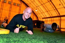 Member enjoys a break from push ups
