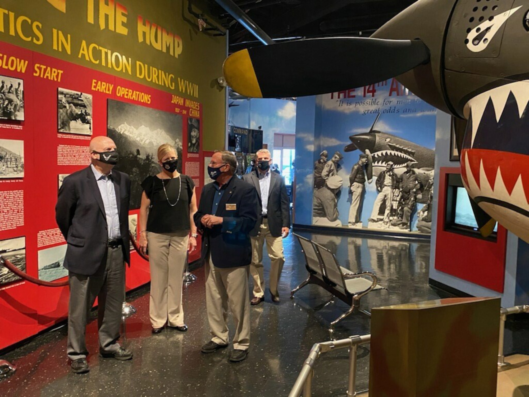 Ken Emery, right, Museum of Aviation director, gives a tour of the museum to Acting Secretary of the Air Force John Roth, left, May 10, 2021. Roth met with community leaders as part of his site visit to Robins Air Force Base where he received updates on the base’s depot maintenance operations and Joint Surveillance Target Attack Radar System programs, along with meeting with Robins AFB Airmen to discuss their work-life situations and how each Airmen fit into the larger Air Force picture.