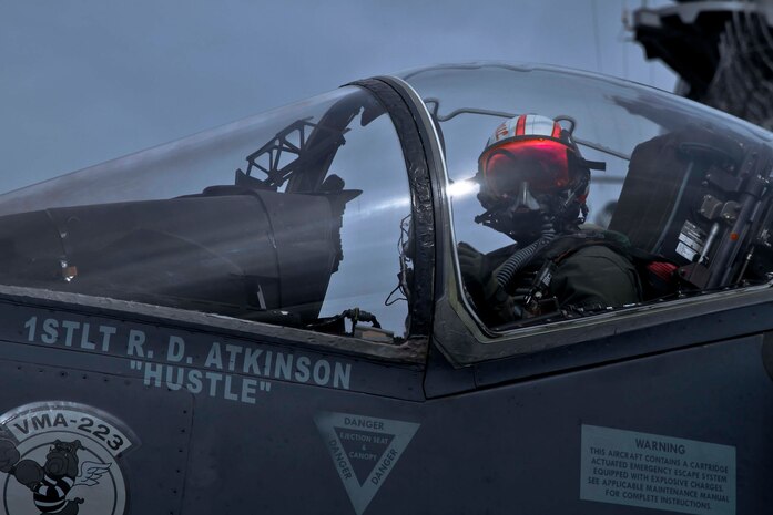 210513-M-TU241-1019 NORTH SEA (May 13, 2021) An AV-8B Harrier II with the 24th Marine Expeditionary Unit (MEU) prepares for takeoff during a long range strike training evolution aboard the Wasp-class amphibious assault ship USS Iwo Jima (LHD 7), May 13, 2021. 24th MEU, embarked with the Iwo Jima Amphibious Ready Group, is forward deployed in the U.S. Sixth Fleet area of operations in support of U.S. national security interests in Europe and Africa. (U.S. Marine Corps photo by Sgt. Isaiah Campbell/Released)