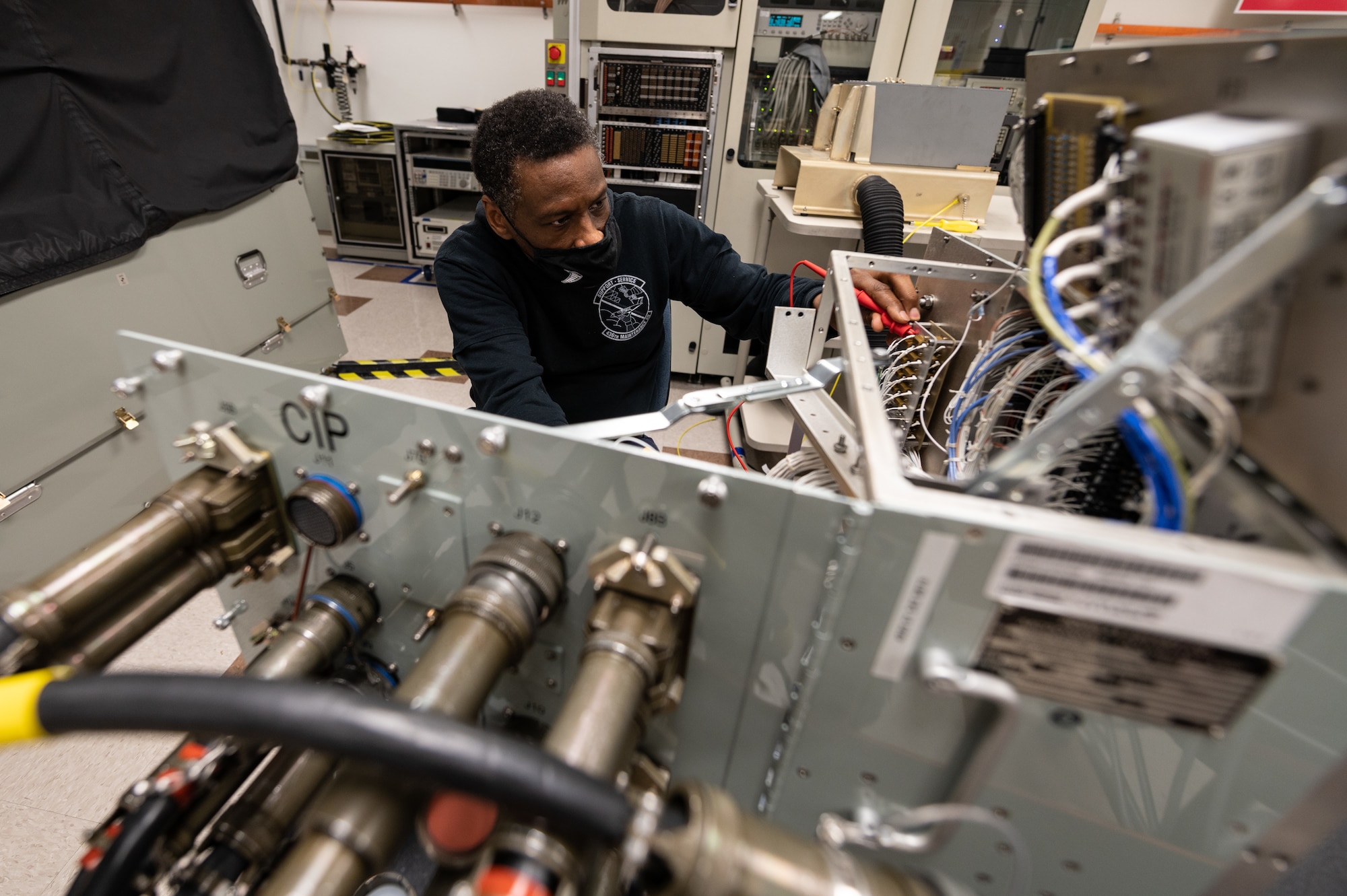 Jerome Brown, 436th Maintenance Squadron avionics technician, uses a multimeter to test a C-17 Globemaster III flight instrument at Dover Air Force Base, Delaware, May 5, 2021. The avionic backshop employs a diverse collection of testing equipment to assist in evaluating issues. The section evaluates, troubleshoots and repairs critical flight instruments found in the C-17 flight deck in order to keep Dover AFB’s fleet of C-17s ready to provide rapid global airlift.(U.S. Air Force photo by Senior Airman Marco A. Gomez)