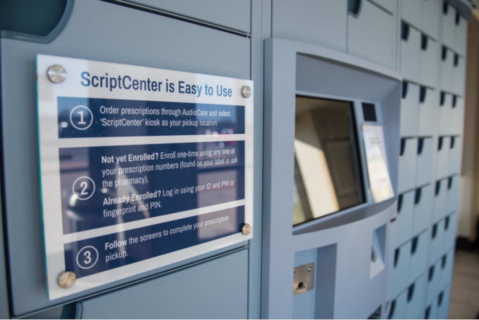 McConnell Air Force Base, Kansas, is the first base to install the newest version of ScriptCenter as of December 2020. The machine allows all active duty, retirees and dependents to pick up prescription refills 24/7. (U.S. Air Force photo by Senior Airman Alexi Bosarge)