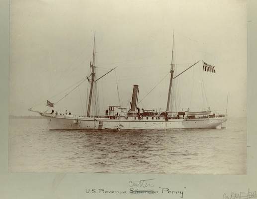 A photo of U.S. Revenue Cutter Perry at anchor, no date.