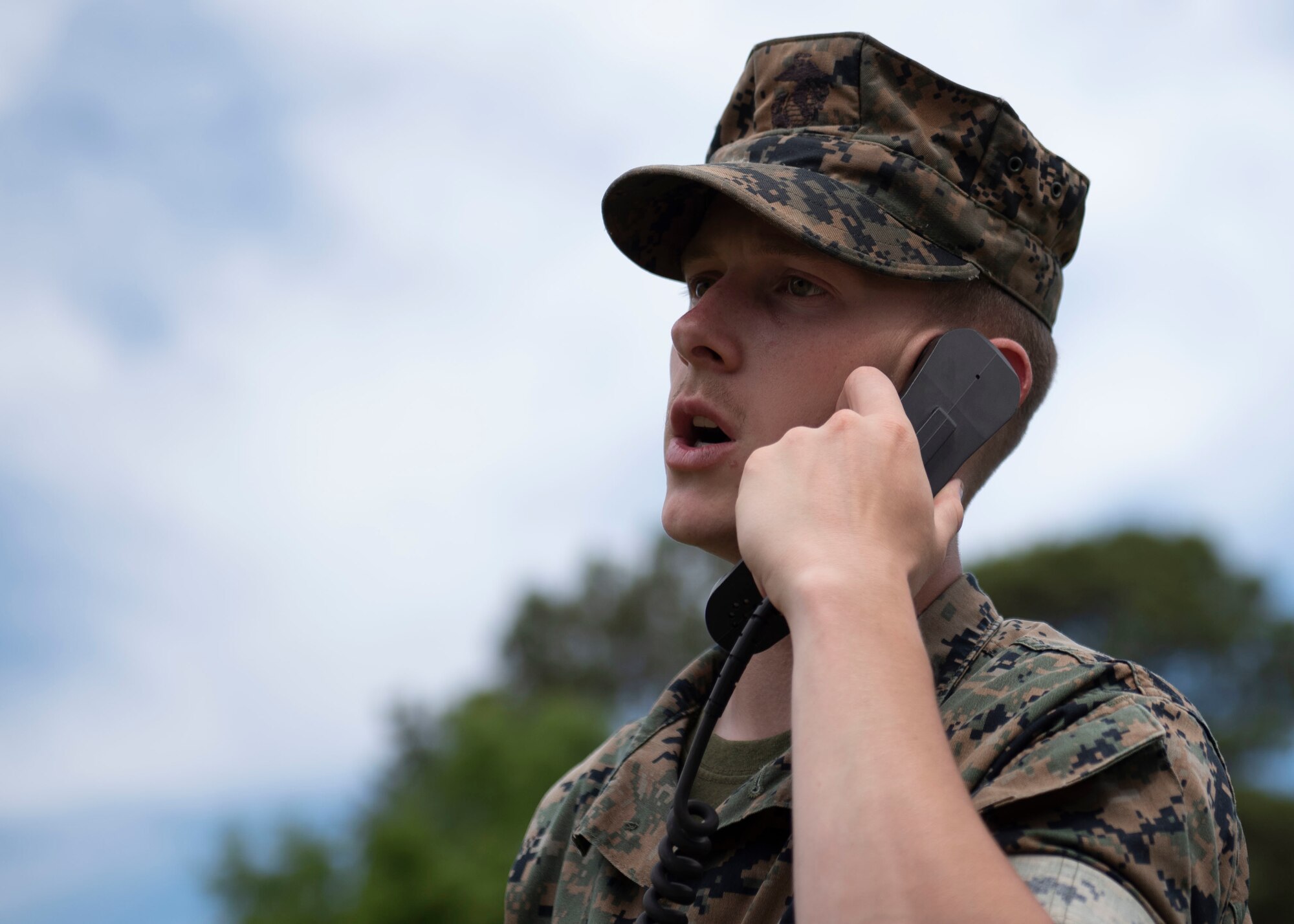 Cpl. David Hedges, field radio operators with Headquarters Battalion Company 2nd Marine Division, performs operational checks on the newly implemented Secure Communications Controller at Seymour Johnson Air Force Base, North Carolina, May 5, 2021.