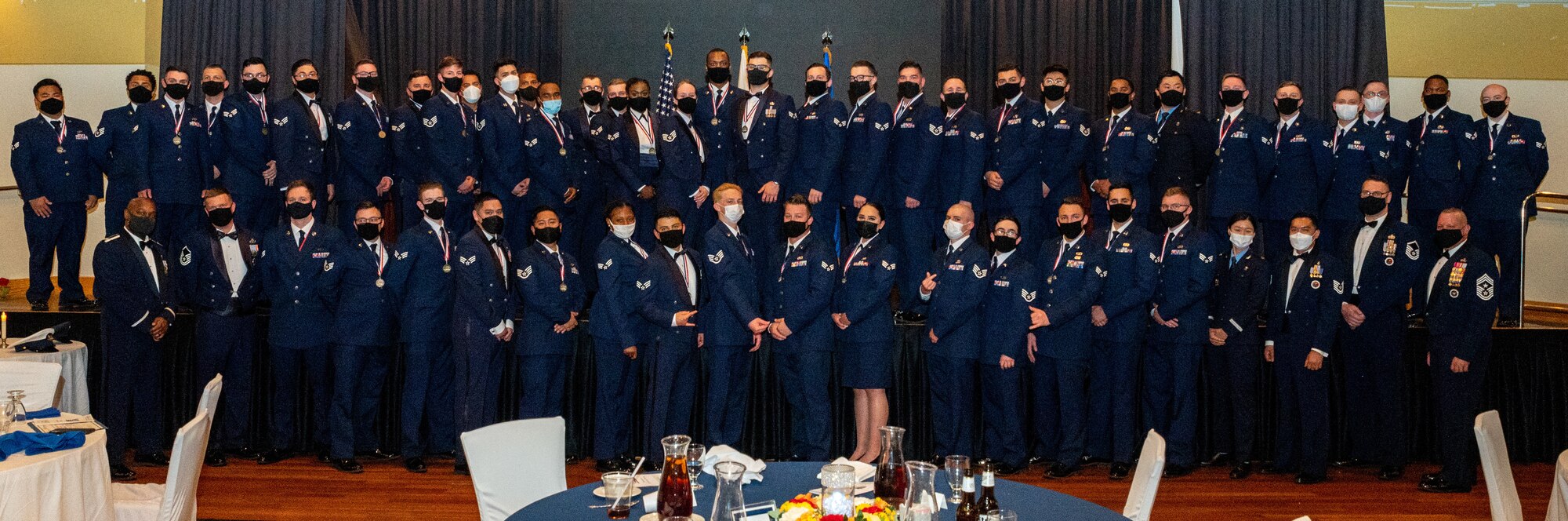 Group photo of the Airman Leadership School graduating class of 21-D at Osan Air Base, Republic of Korea, May 13, 2021.