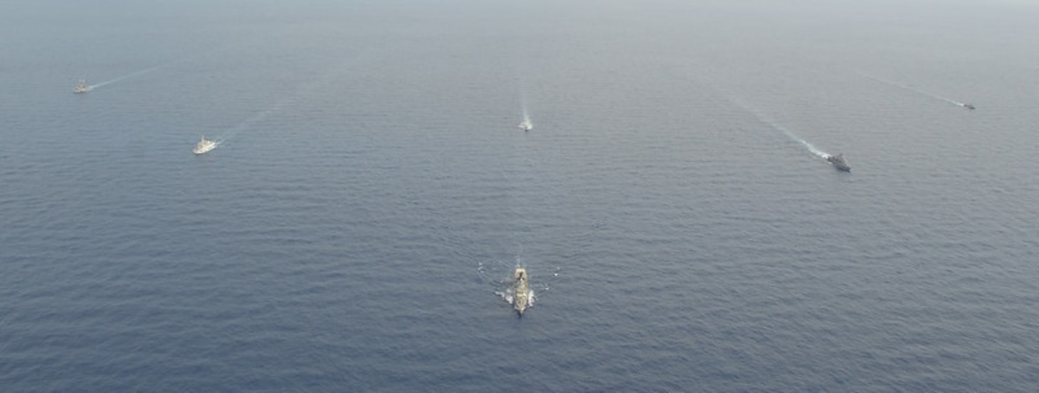 American, Greek, Moroccan, Tunisian and Turkish navy ships steam in formation during Exercise Phoenix Express.