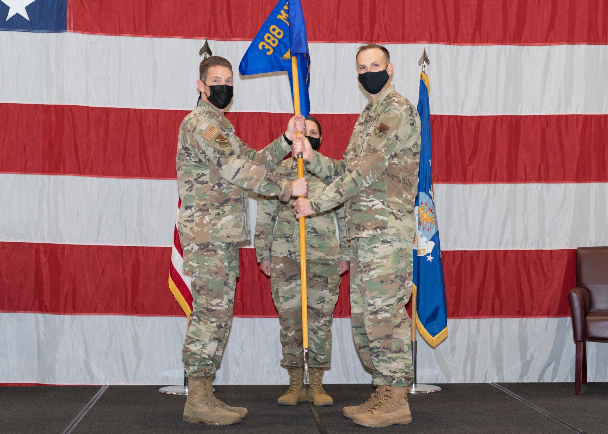 A photo of a change of command ceremony