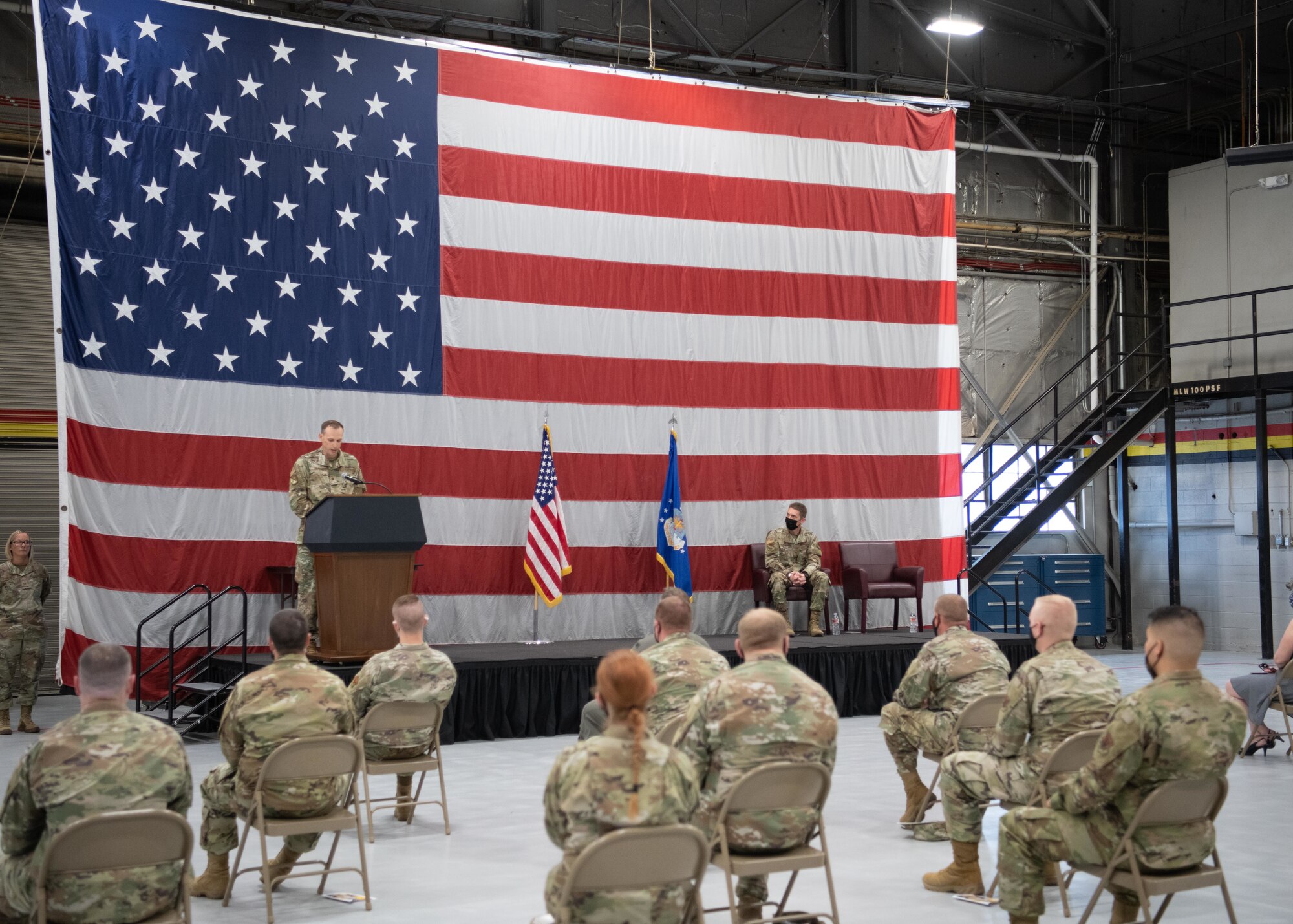 A photo of a change of command ceremony