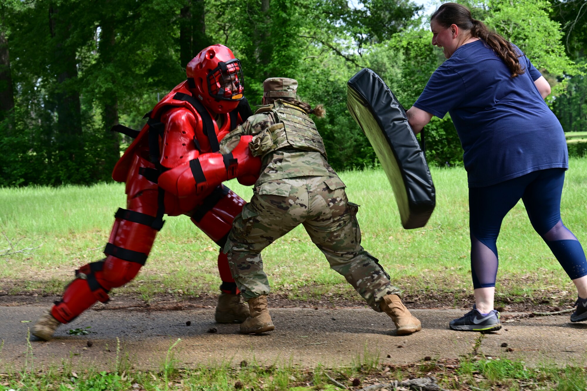 U.S. Air Force Senior Airman Aaliyah Yocum, 14th Security Forces Squadron Military Working Dog handler, competes in a Battle of the Badges competition, May 12, 2021, on Columbus Air Force Base, Miss. The competition was held between Security Forces and the Fire Department for Police Week. (U.S. Air Force photo by Airman 1st Class Jessica Haynie)