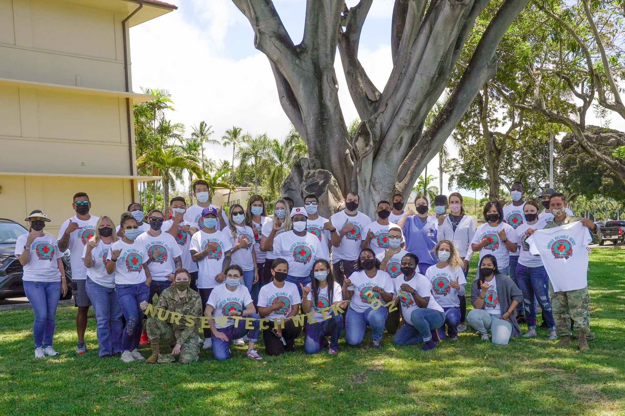 Airmen from the 15th Wing Medical Group celebrate National Nurses Week at Joint Base Pearl Harbor-Hickam, Hawaii, May 12, 2021. The American Nurse Association declared May 6-12 National Nurses week highlighting nurses’ courage and commitment to keeping communities safe and healthy. (U.S. Air Force photo by Airman 1st Class Makensie Cooper)