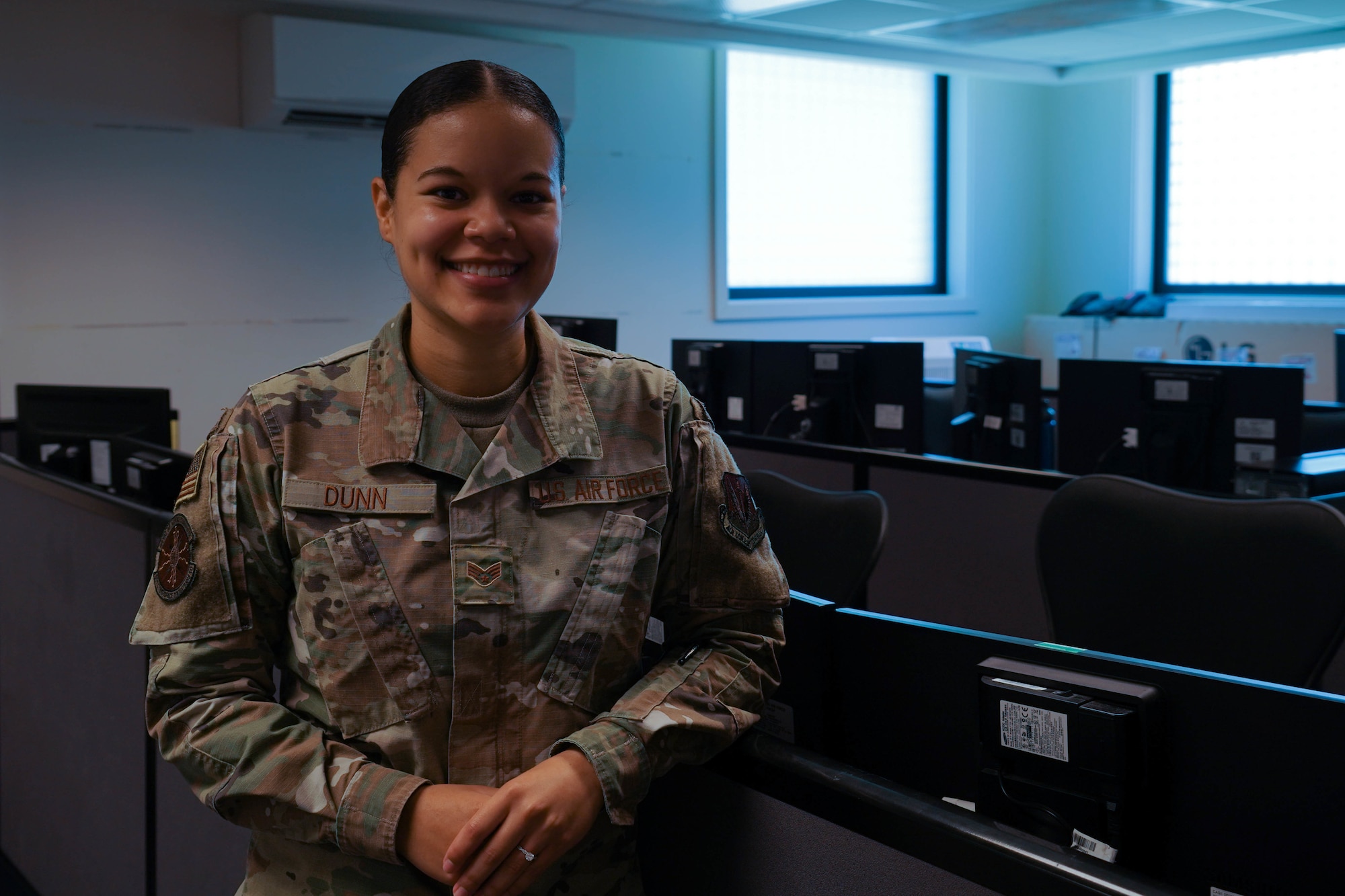 Senior Airman Shayna Dunn, 690th Cyberspace Operations Squadron network manager operator, provides cyber network operations at Joint Base Pearl Harbor-Hickam, Hawaii, April 1, 2021. After technical school, Dunn received orders to JBPHH where she helps to provide global cyber supremacy for the Air Force. (U.S. Air Force photo by Senior Airman Jermaine Ayers)