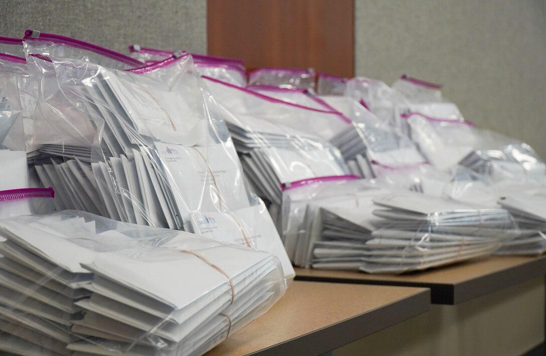 Bone marrow registration kits for the C.W. Bill Young Department of Defense Marrow Donor Program are prepackaged for unit representatives to register personnel to donate at Joint Base Elmendorf-Richardson, Alaska, May 10, 2021. JBER is hosting a bone marrow registry drive May 17 to 28 to register JBER personnel through the C.W. Bill Young Department of Defense Bone Marrow Program.