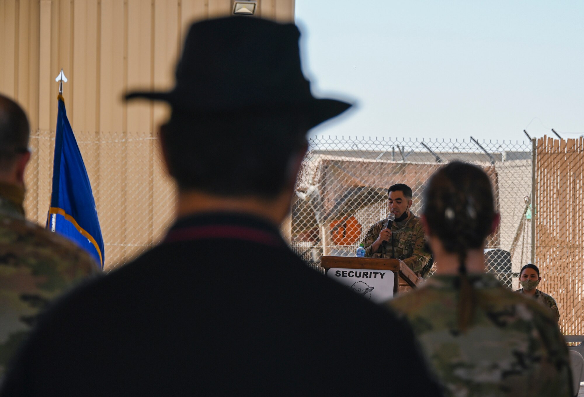 A photo of a ceremony and K-9 demonstration