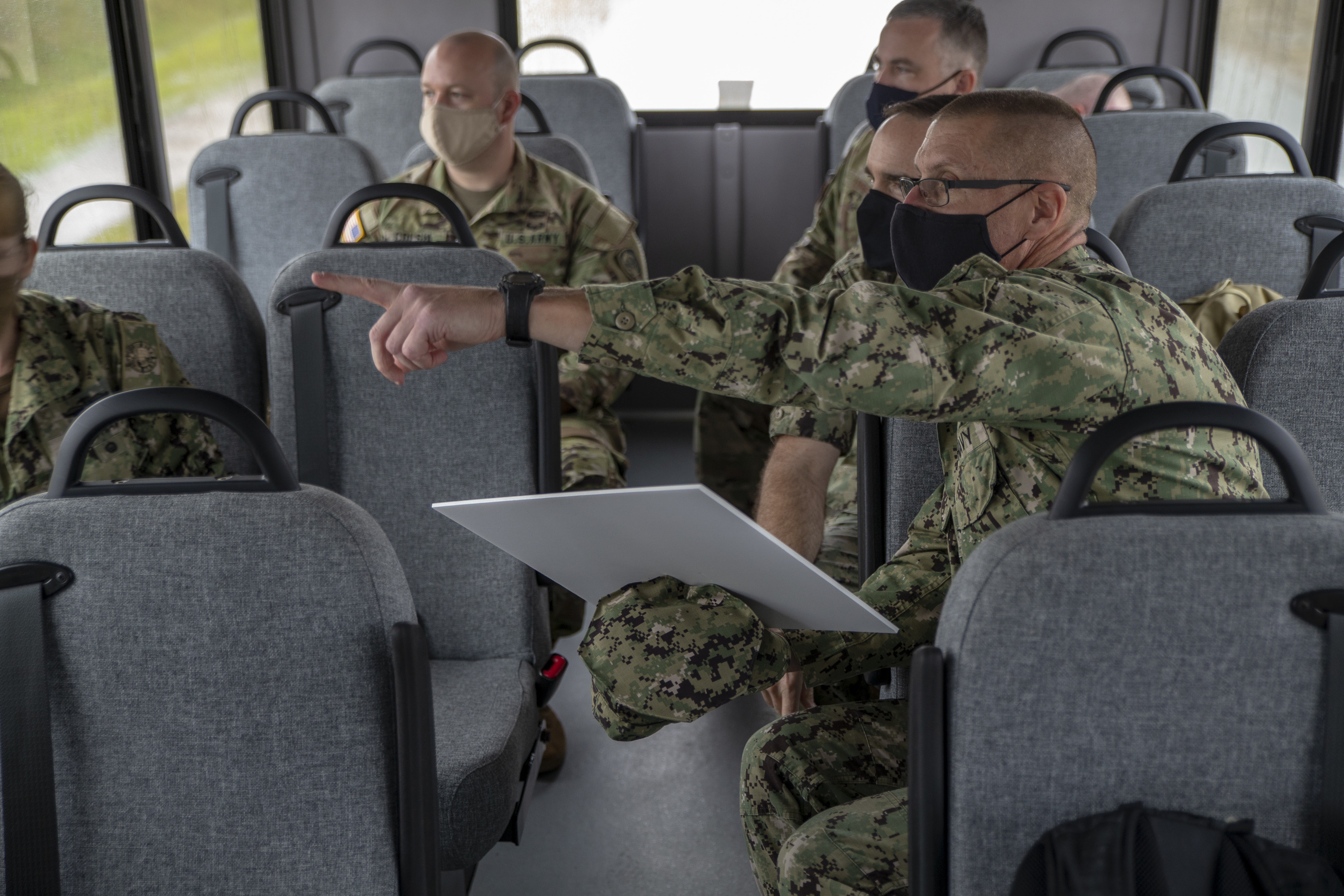 U.S. Navy Capt. Steven Stasick, the Officer In Charge of Construction Commanding Officer, gives a brief to personnel from United States Indo-Pacific Command during a visit to a Marine Corps Base (MCB) Camp Blaz construction site, Jan. 21, 2021.