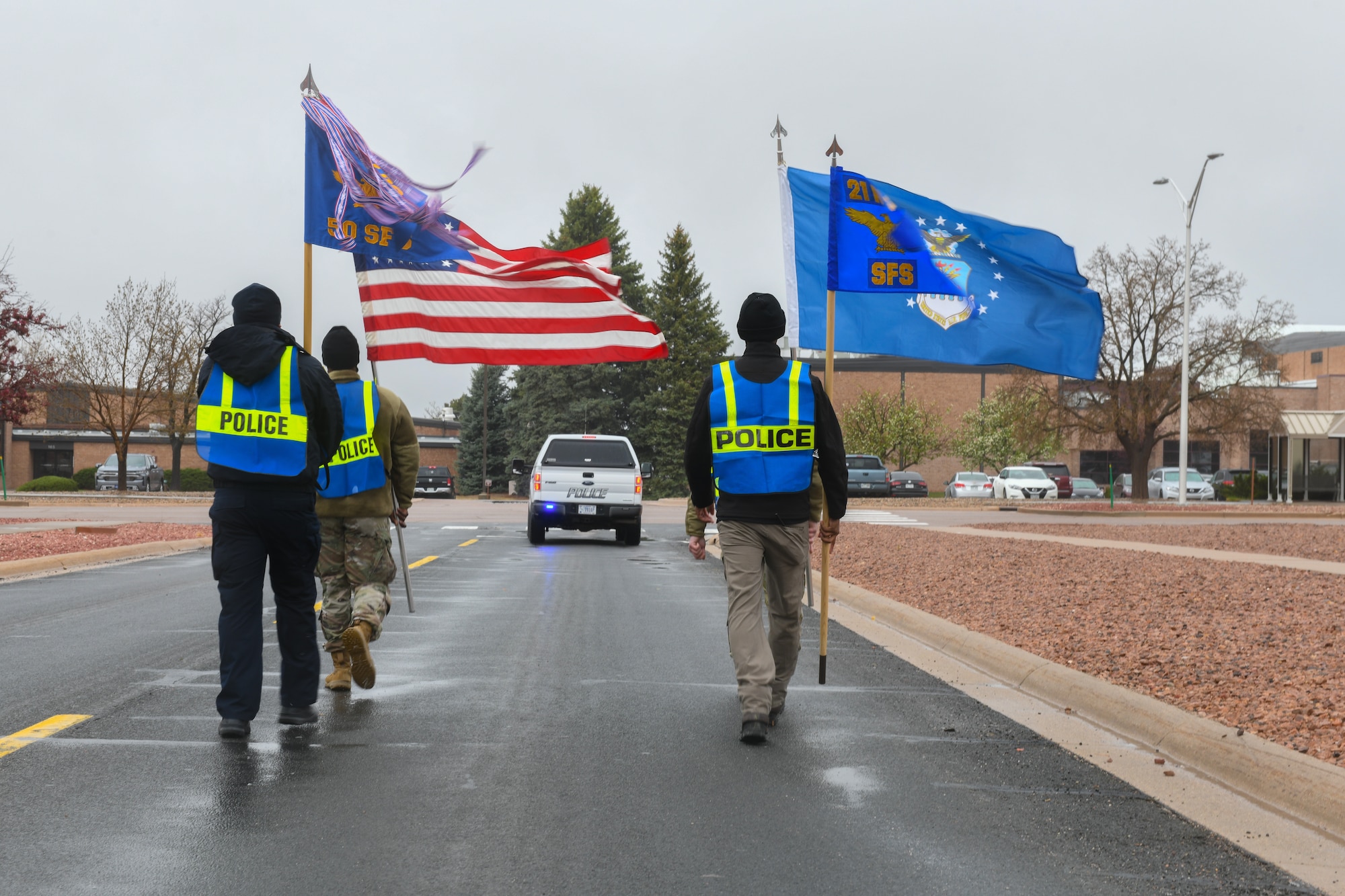 Men walking with flags