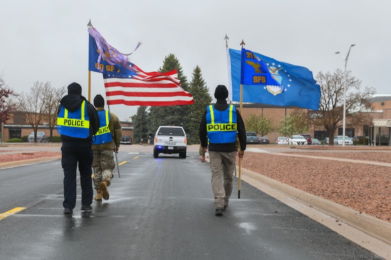 Men walking with flags