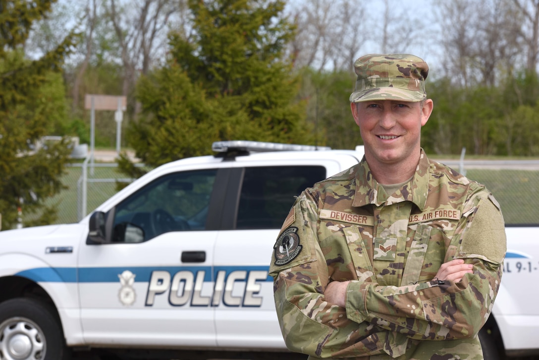 U.S. Air Force Senior Airman Bob Devisser, 110th Security Forces Squadron, 110th Wing, Battle Creek Air National Guard Base, Michigan, poses for a portrait