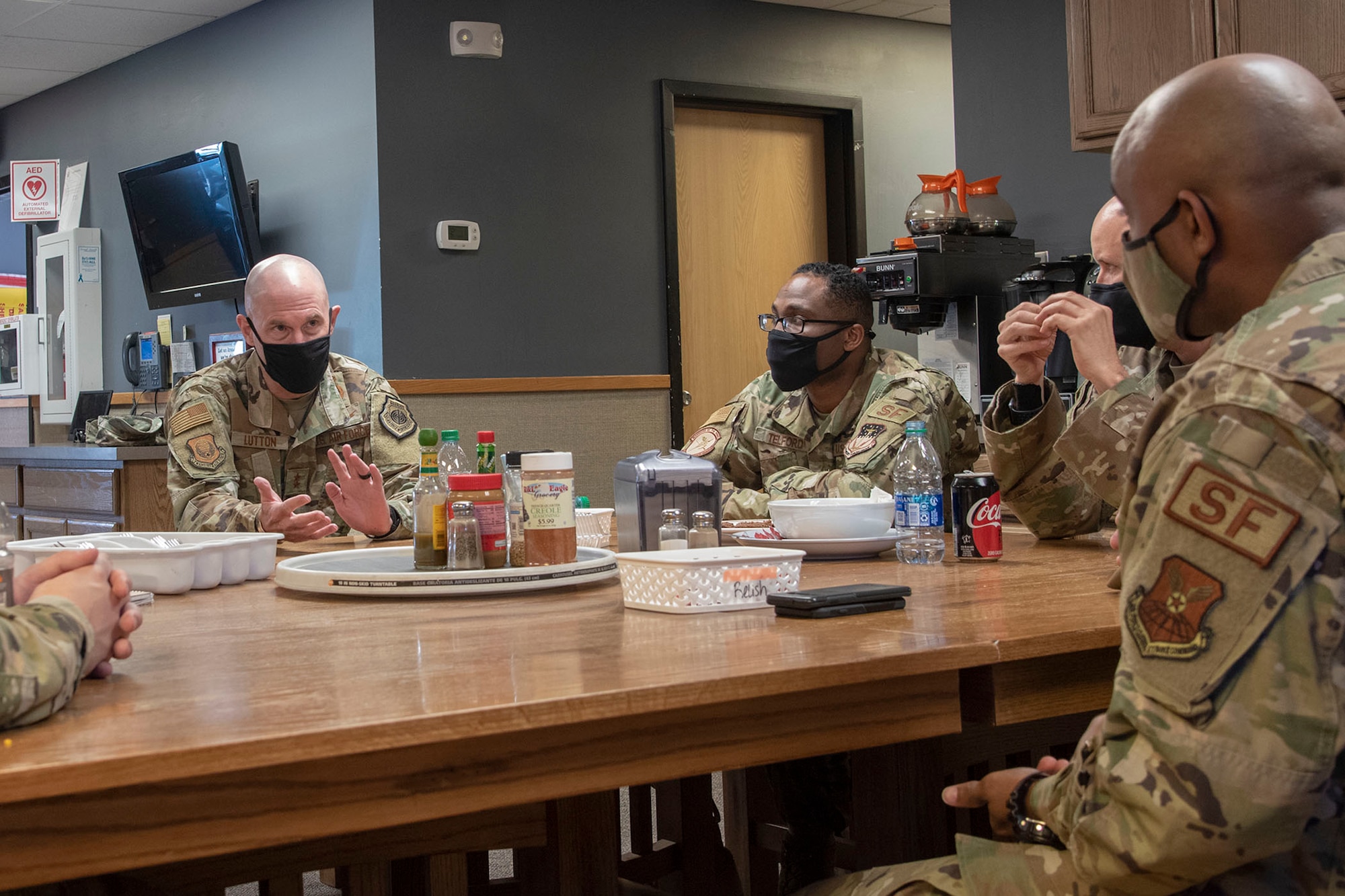 Maj. Gen. Michael J. Lutton, 20th Air Force commander, speaks with 741st Security Forces Squadron defenders at a missile alert facility May 11, 2021, during his trip to Malmstrom Air Force Base, Mont.