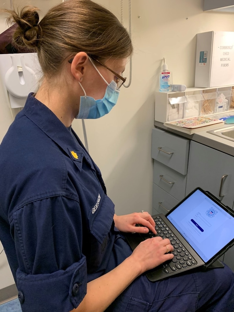 Lt. Cmdr. Diana Gertsch, the CGCA system owner, is pictured demonstrating how providers will connect with their patients using the virtual appointment technology.