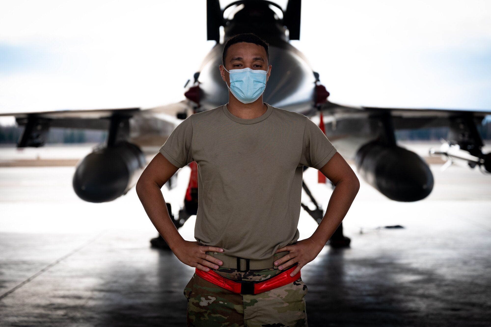 U.S. Air Force Senior Airman Justin Akaka, an 18th Aircraft Maintenance Unit environmental and electrical systems journeyman, poses for a photo on Eielson Air Force Base, Alaska, May 4, 2021.