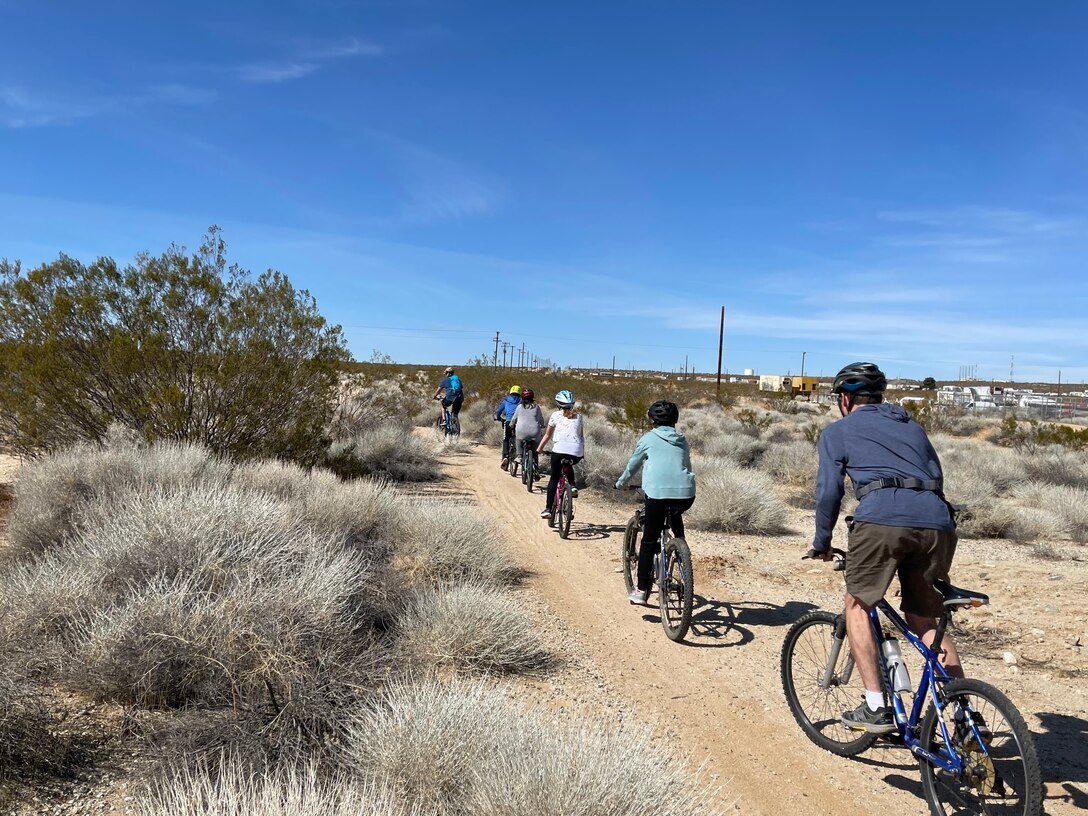 Adults and children alike head out on the newly mapped trails at Edwards Air Force Base, California, March 6.