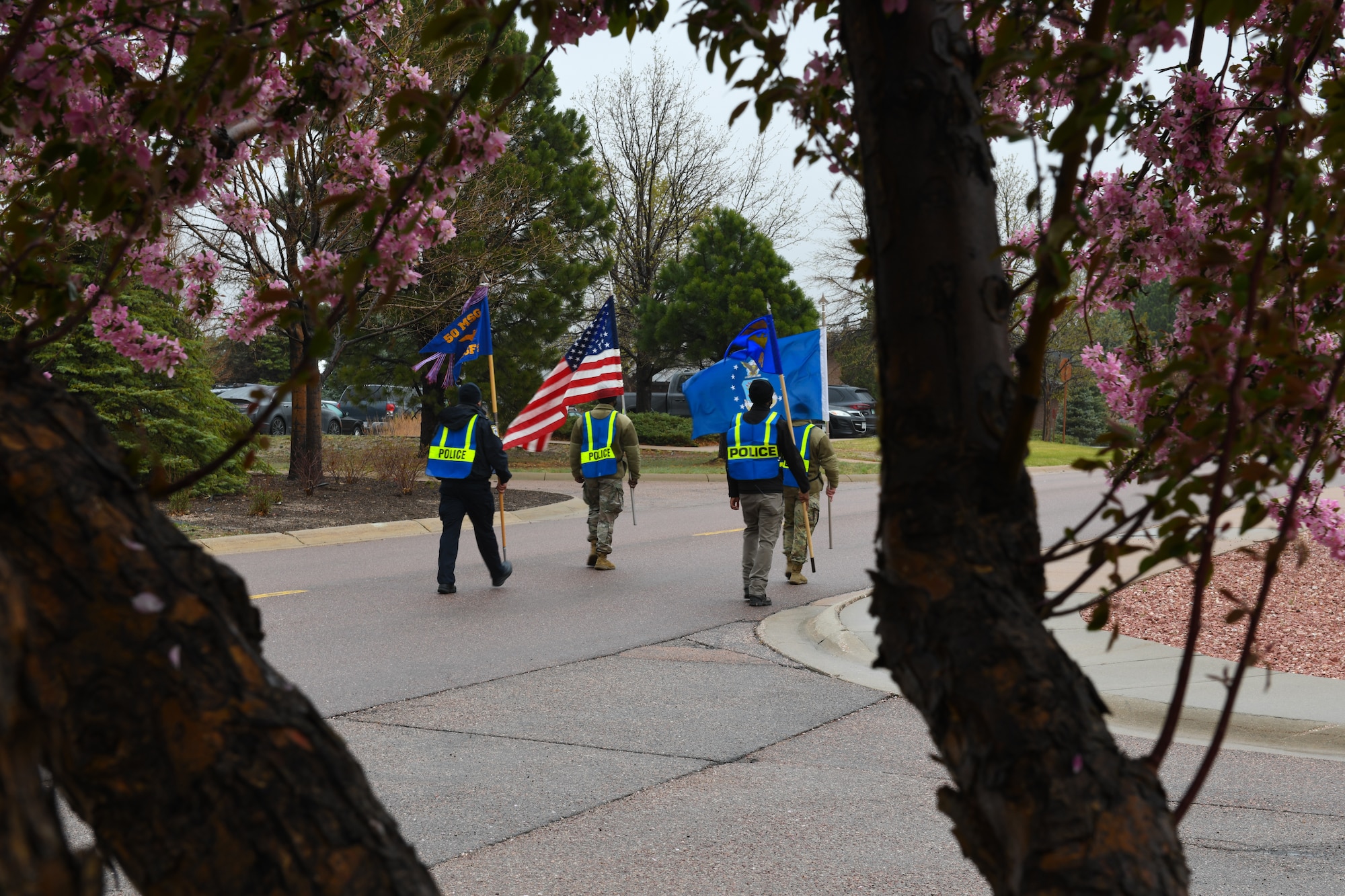 Men walking with flags