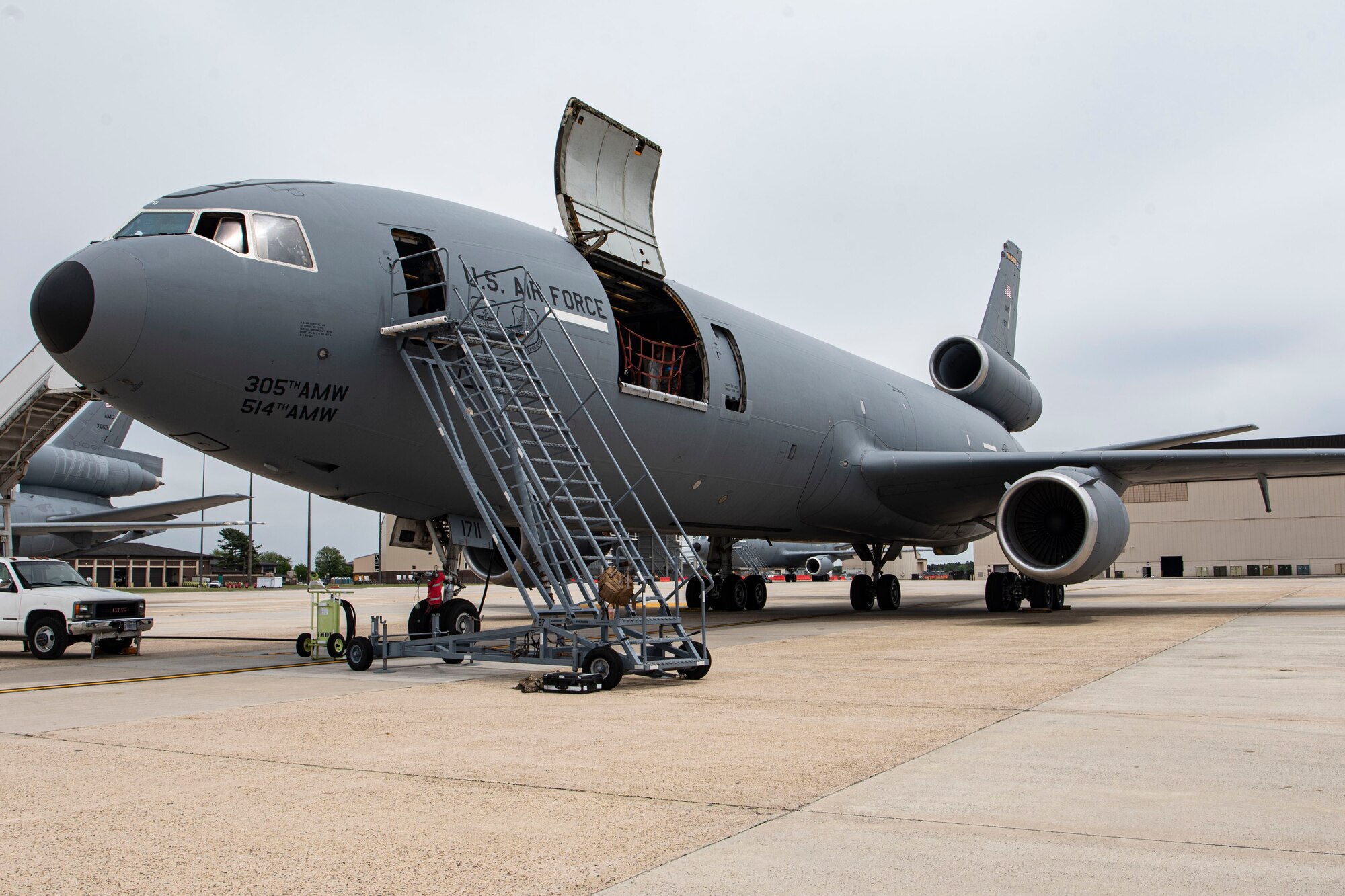 Photo of a KC-10 Extender assigned to the 305th Air Mobility Wing sitting on the flightline at Joint Base McGuire-Dix-Lakehurst, N.J.