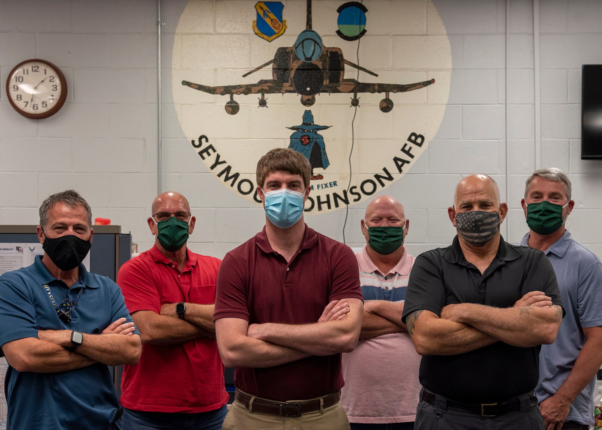 Air Force Engineering and Technical Services team members gather for a group photo at Seymour Johnson Air Force Base, North Carolina, May 6, 2021.