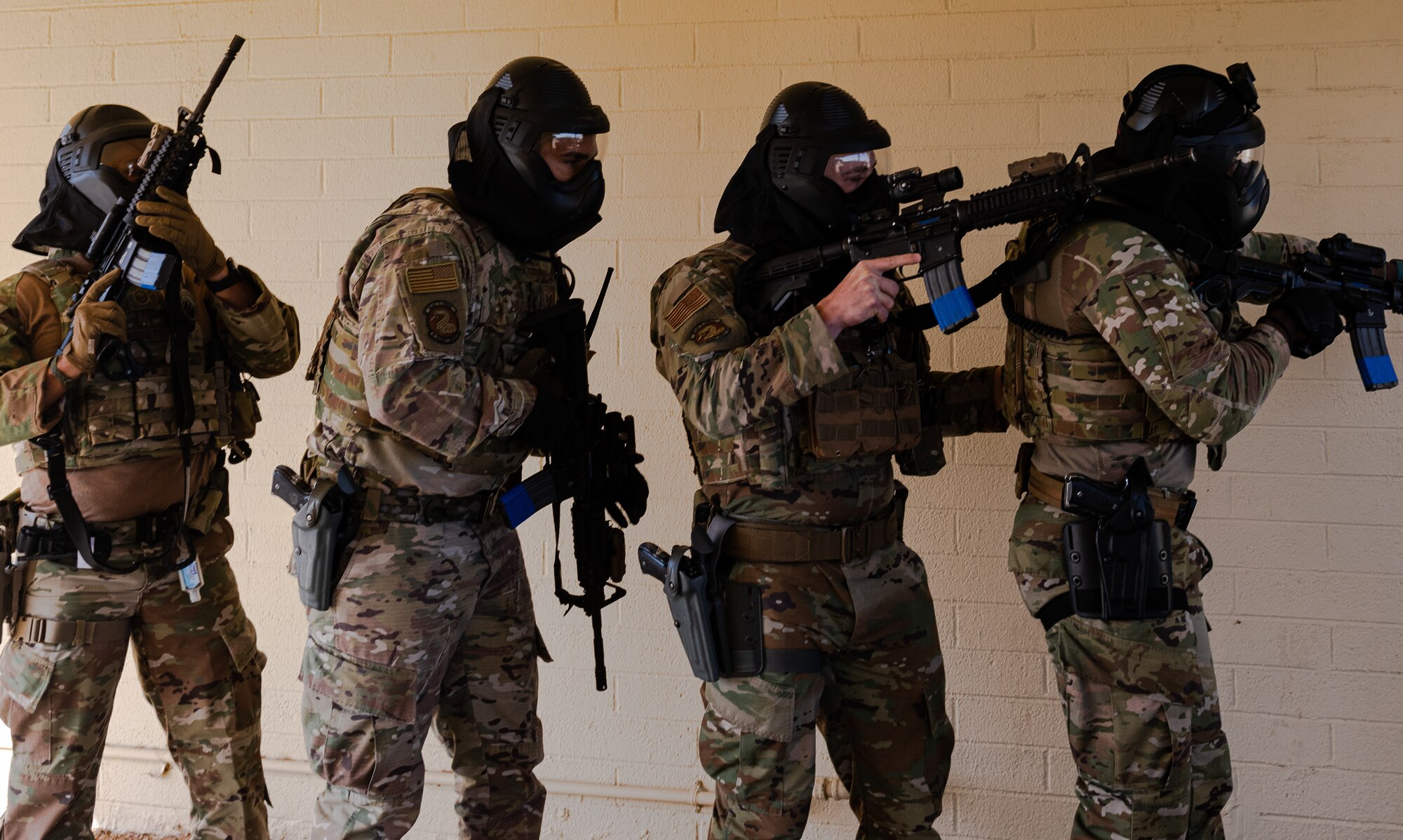 Airmen from the 56th Security Forces Squadron participate in a barricaded suspect demo May 14, 2021, at Luke Air Force Base, Arizona.