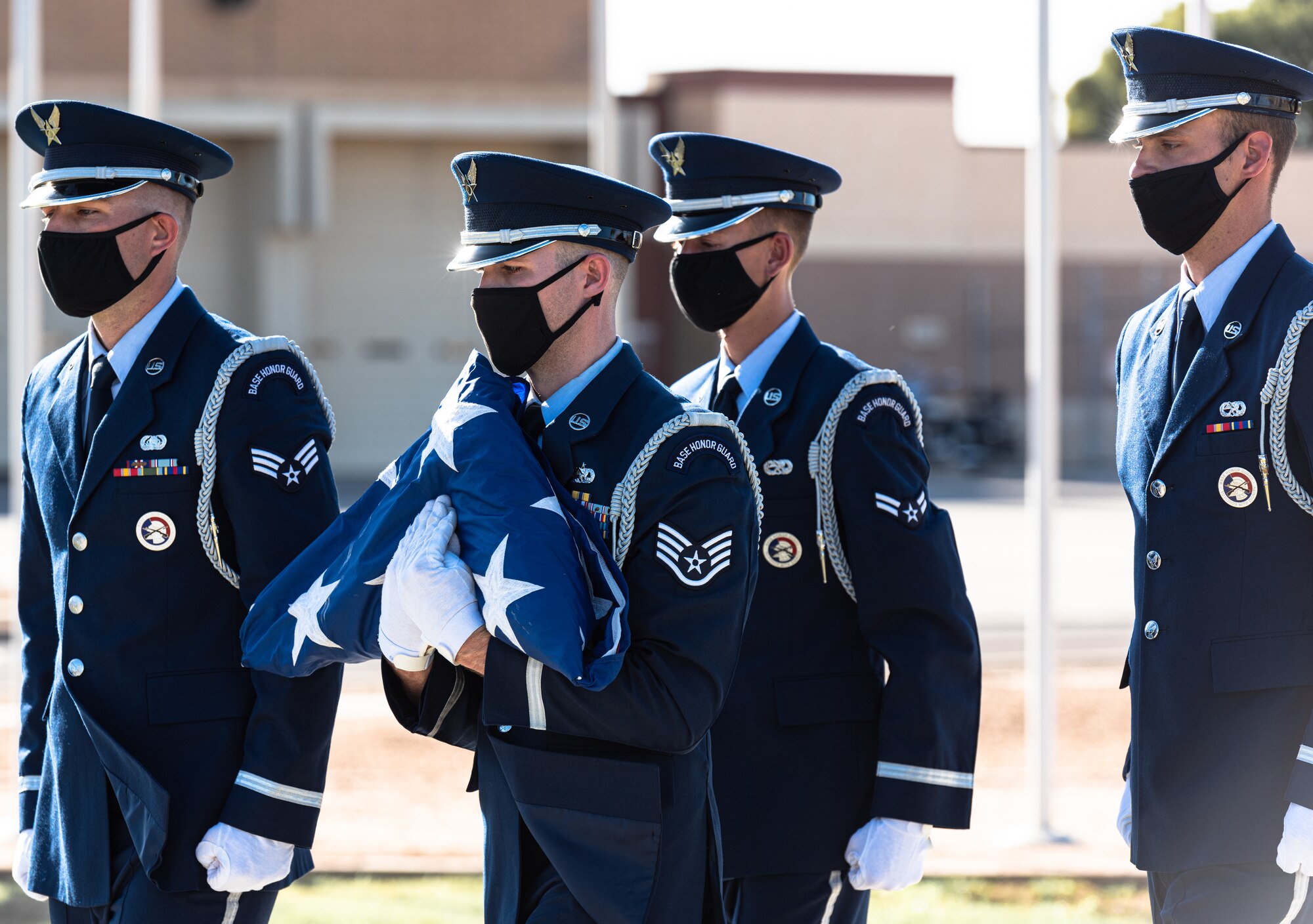 Airmen from Luke Air Force Base Honor Guard participate in the S.S. Mayaguez Memorial Retreat Ceremony, May 14, 2021, at Luke AFB, Arizona.