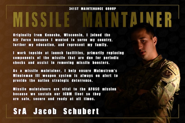 Photo illustration of SrA Jacob Schubert, 373rd Training Squadron Detachtment 22 missile maintenance team trainer. (U.S. Air Force photo illustration by Senior Airman Jacob M. Thompson)