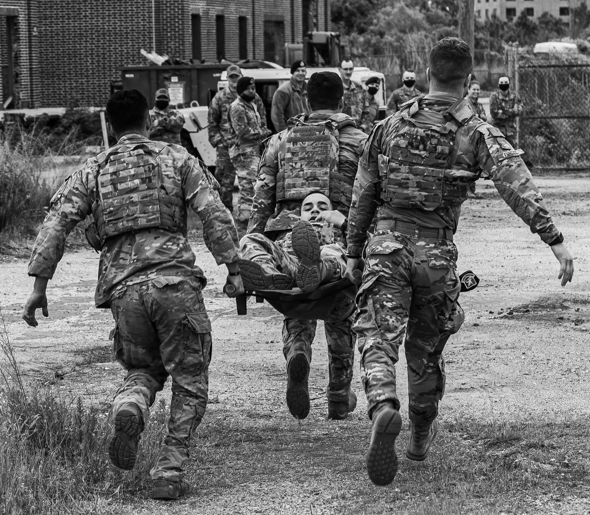 Members of the 633rd Security Forces Squadron competed in the Defender’s Challenge as part of National Police Week at Joint Base Langley-Eustis, Virginia, May 13, 2021. Event coordinators allowed relaxation of uniform-wear throughout the duration of the events. The Defender’s Challenge consisted of five stations including weapon assembly and disassembly, a buddy-carry and a Humvee push..