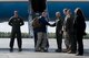 U.S. Sen. Dan Sullivan shakes hands with Col. David Berkland, the 354th Fighter Wing commander during a leadership visit at Eielson Air Force Base, Alaska, May 15, 2021.