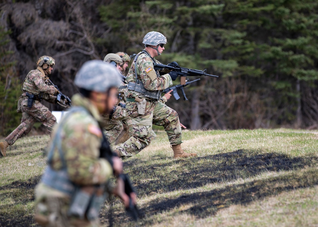 Alaska National Guard Soldiers and Airmen compete amongst one another in a series of marksmanship events at Joint Base Elmendorf-Richardson, May 15, 2021, as part of the 2021 Alaska National Guard Adjutant General Match, or TAG Match. TAG Match is a marksmanship competition comprising several timed pistol and rifle events. (U.S. Army National Guard photo by Spc. Grace Nechanicky)