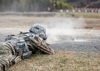 Alaska National Guard Soldiers and Airmen compete amongst one another in a series of marksmanship events at Joint Base Elmendorf-Richardson, May 15, 2021, as part of the 2021 Alaska National Guard Adjutant General Match, or TAG Match. TAG Match is a marksmanship competition comprising several timed pistol and rifle events. (U.S. Army National Guard photo by Spc. Grace Nechanicky)