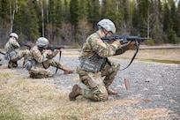 Alaska National Guard Soldiers and Airmen compete amongst one another in a series of marksmanship events at Joint Base Elmendorf-Richardson, May 15, 2021, as part of the 2021 Alaska National Guard Adjutant General Match, or TAG Match. TAG Match is a marksmanship competition comprising several timed pistol and rifle events. (U.S. Army National Guard photo by Spc. Grace Nechanicky)