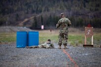 Alaska National Guard Soldiers and Airmen compete amongst one another in a series of marksmanship events at Joint Base Elmendorf-Richardson, May 16, 2021, as part of the 2021 Alaska National Guard Adjutant General Match, or TAG Match. TAG Match is a marksmanship competition comprising several timed pistol and rifle events. (U.S. Army National Guard photo by Spc. Grace Nechanicky)