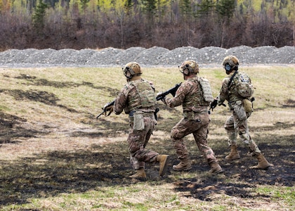 Alaska National Guard Soldiers and Airmen compete amongst one another in a series of marksmanship events at Joint Base Elmendorf-Richardson, May 15, 2021, as part of the 2021 Alaska National Guard Adjutant General Match, or TAG Match. TAG Match is a marksmanship competition comprising several timed pistol and rifle events. (U.S. Army National Guard photo by Spc. Jacob Stone)