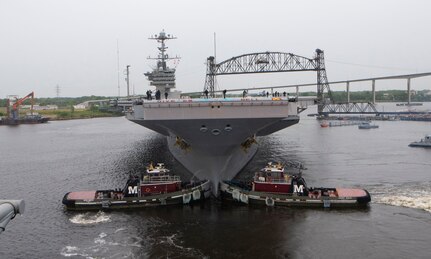 USS Harry S. Truman (CVN 75) departs Norfolk Naval Shipyard after completing a 10-month regularly scheduled extended carrier incremental availability.