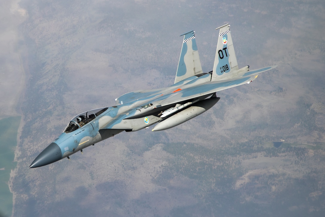 An F-15 from the 85th Test and Evaluation Squadron, 53rd Wing, out of Eglin Air Force Base, Florida, conducts aerial refueling operations above the skies of Northern California, May 14. The aircraft participated in the Northern Edge 21 exercise in Alaska earlier in May. (Air Force photo by Ethan Wagner)