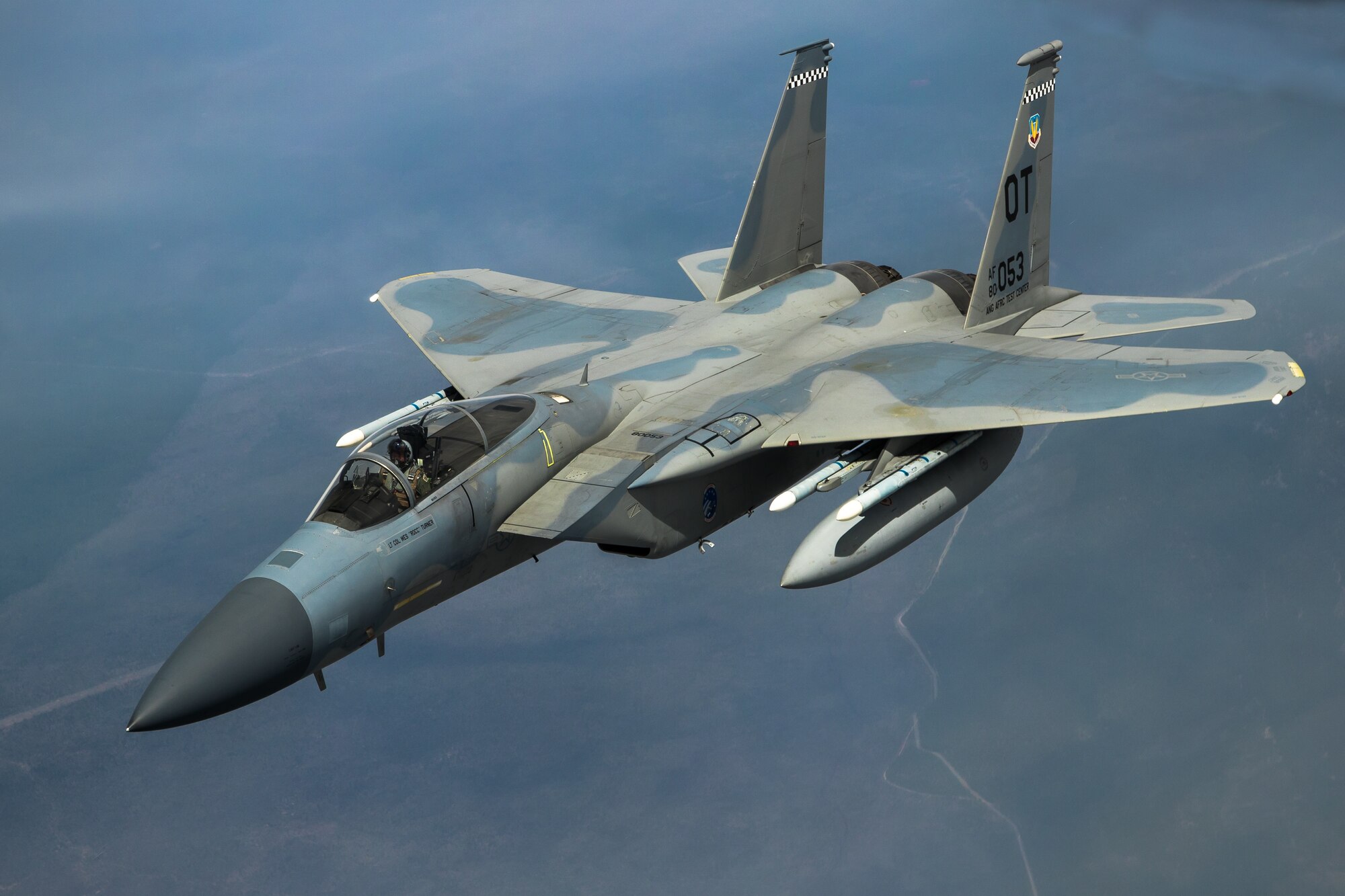 An F-15 from the 85th Test and Evaluation Squadron, 53rd Wing, out of Eglin Air Force Base, Florida conducts aerial refueling operations above the skies of Northern California, May 14. The aircraft participated in the Northern Edge 21 exercise in Alaska earlier in May. (Air Force photo by Ethan Wagner)