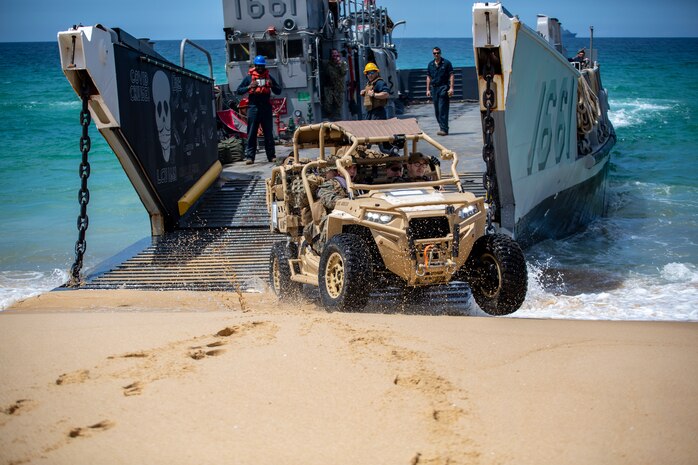 Landing Craft Utility 1661 deploys a Utility Tactical Vehicle from the 24th Marine Expeditionary Unit during CONTEX-PHIBEX, a bilateral amphibious exercise between the U.S. and Portuguese naval services, May 9, 2021. 24th Marine Expeditionary Unit, embarked with the Iwo Jima Amphibious Ready Group, is forward deployed in the U.S. Sixth Fleet area of operations in support of U.S. national security interests in Europe and Africa.