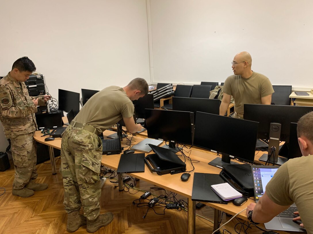 A team from the 606th Air Control Squadron sets up two Theater Operationally Resilient Command and Control (TORCC) weapons systems during Astral Knight 2021 (AK21) at Mali Losinj, Croatia, May 18, 2021. Using the TORCC system, the 606th ACS was able to leverage existing host-nation radars and provide command and control to theater multinational assets during AK21. (Courtesy Photo)