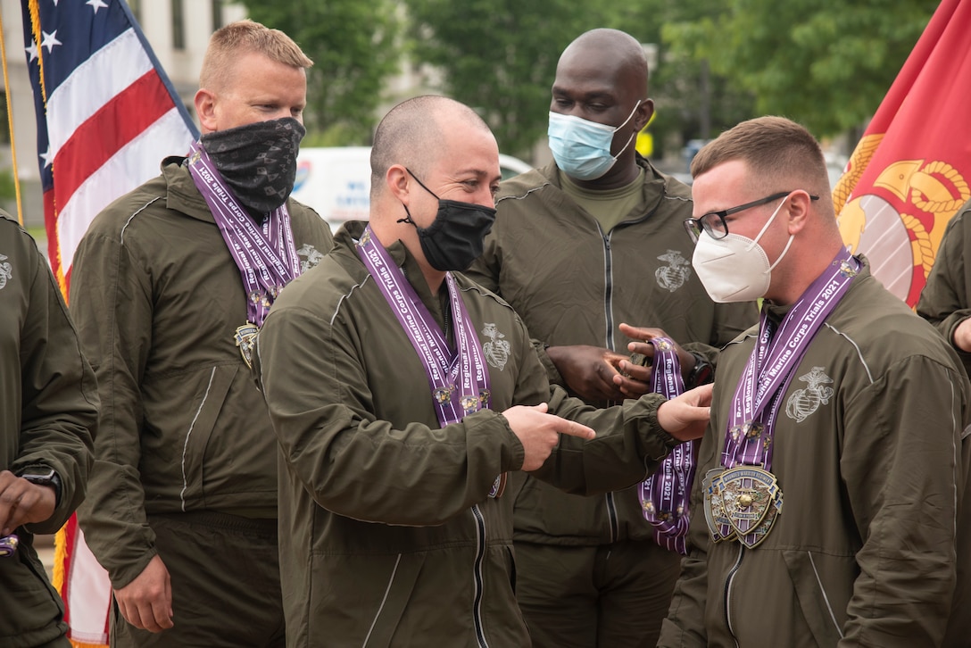 Wounded, ill and injured Marines participate in a closing ceremony for the 11th annual Marine Corps Trials.