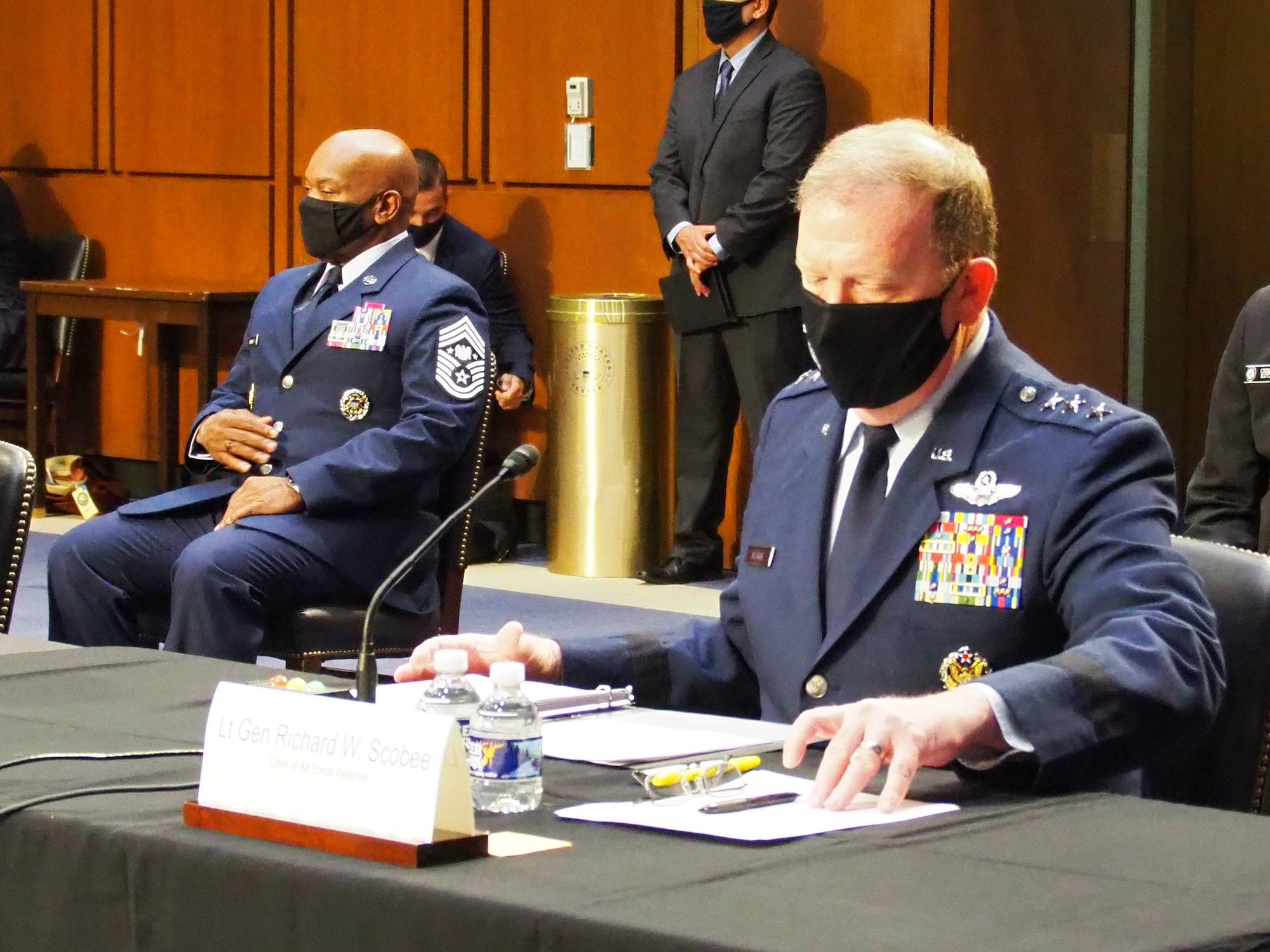 Photo of Lt. Gen. Richard Scobee, chief of the Air Force Reserve, and his counterparts from the Marines, Army, Navy and National Guard testified before the Senate Appropriations Committee’s Subcommittee on Defense during a hearing May 18.(Courtesy photo)