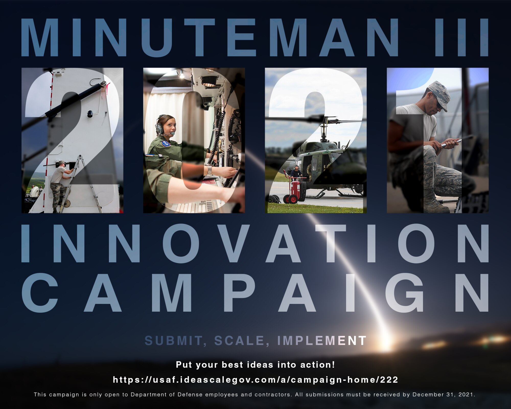 The campaign is open through Dec. 31, 2021 to DoD employees and contractors, who can submit their ideas and view other submissions at https://usaf.ideascalegov.com/a/campaign-home/222. (Artwork by Capt. Austin Troya)