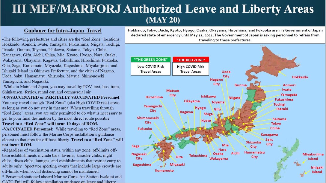III MEF/MARFORJ Authorized Leave and Liberty Areas