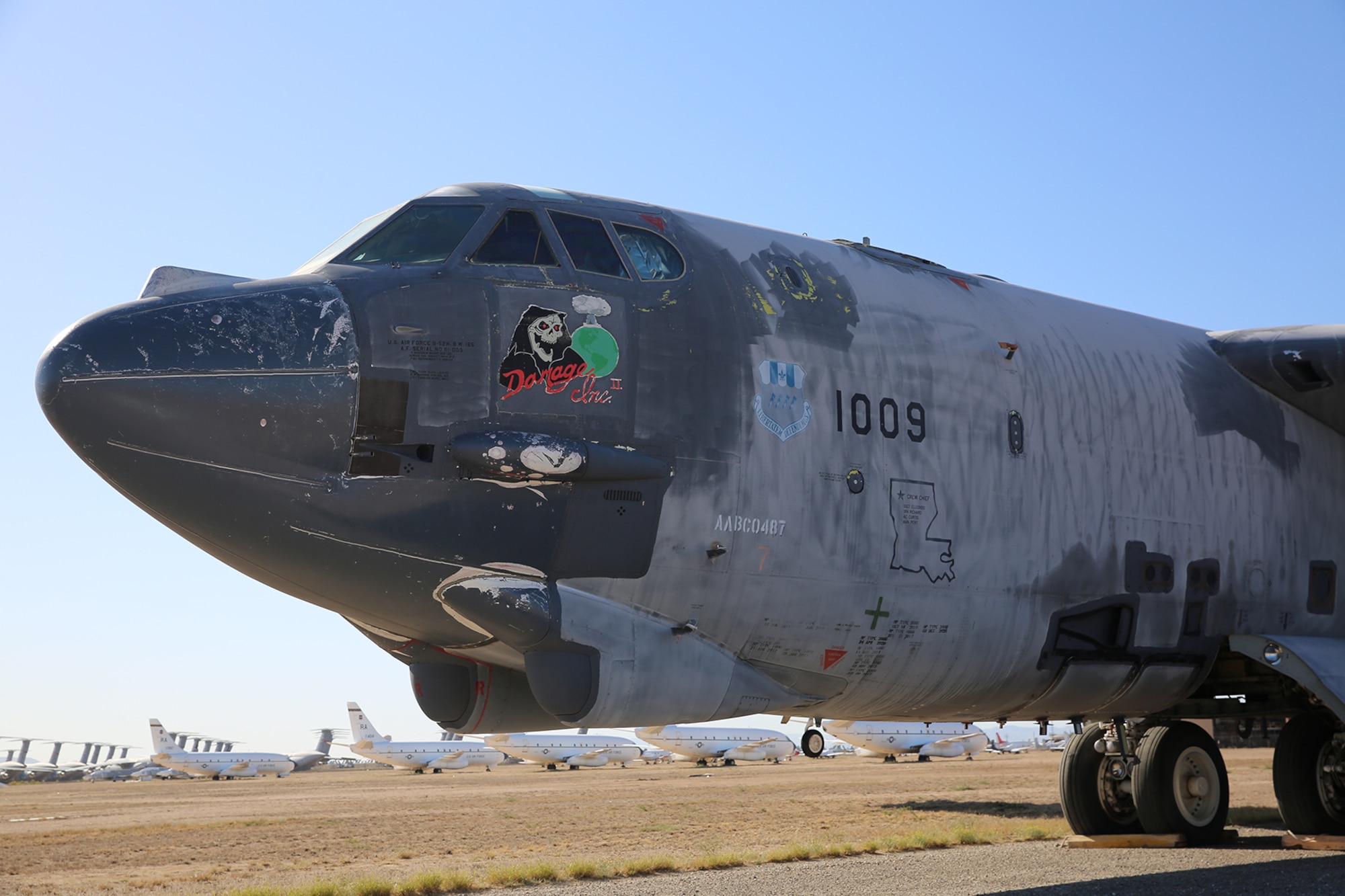 B-52H bomber, tail number 61-0009, in non-flyable status at the 309th Aerospace Maintenance and Regeneration Group or AMARG, at Davis-Monthan Air Force Base, Ariz. (Courtesy photo)