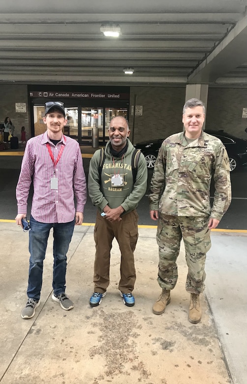 IN THE PHOTO, Memphis District Commander Col. Zachary Miller (right) welcomes back recent deployed employee General Engineer Aaron Ray (center) from his tour in Afghanistan. While deployed, Ray served as an electrical engineer, general engineer, and Contract Officer Representative. Welcome home, Ray!